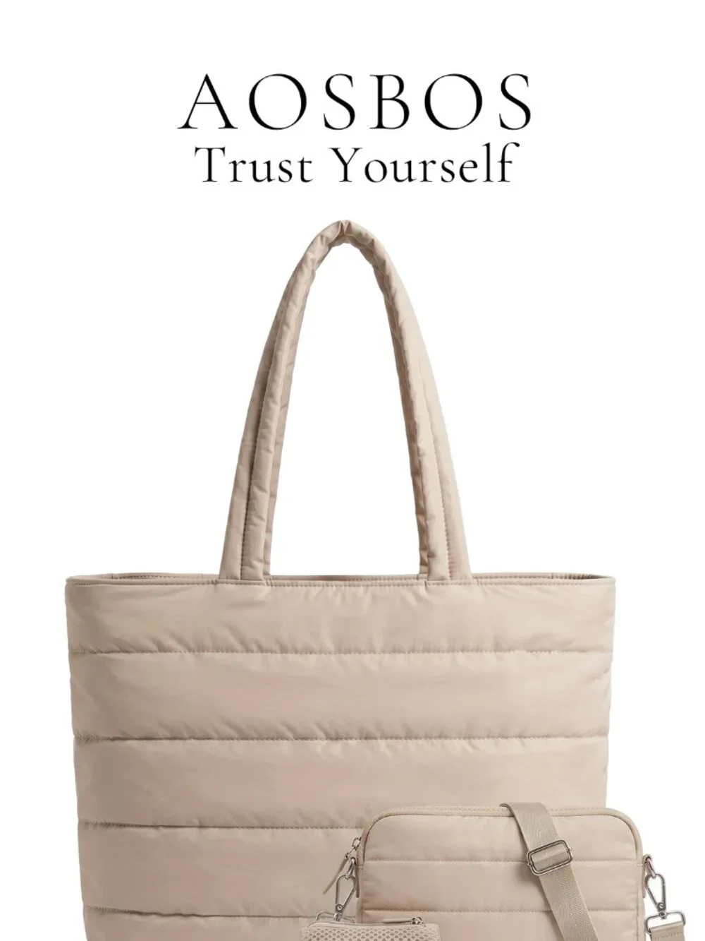 3-in-1 Quilted Puffer Tote Bag with Crossbody & Earbud Pouch, 22L, Fits 15.6